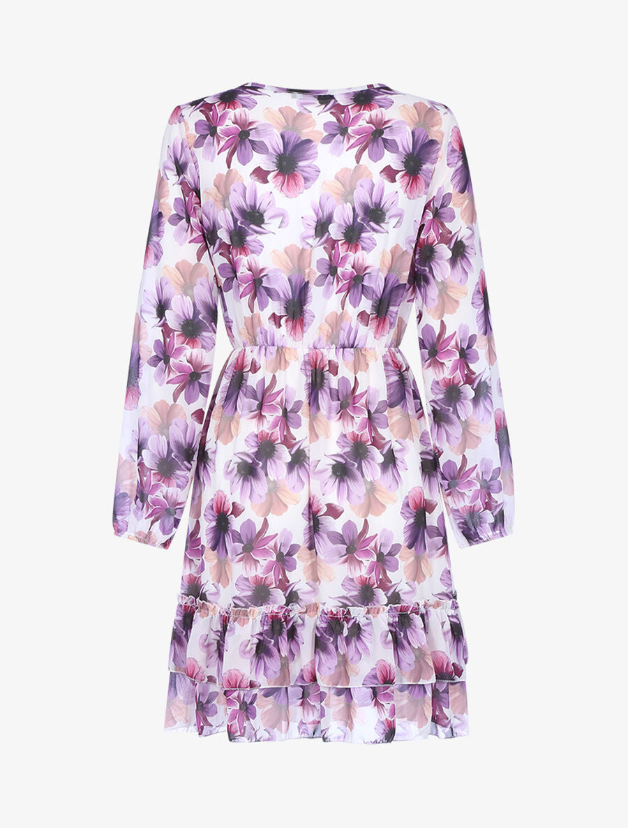 Robe fleurie à volants - Blanc/violet - 2