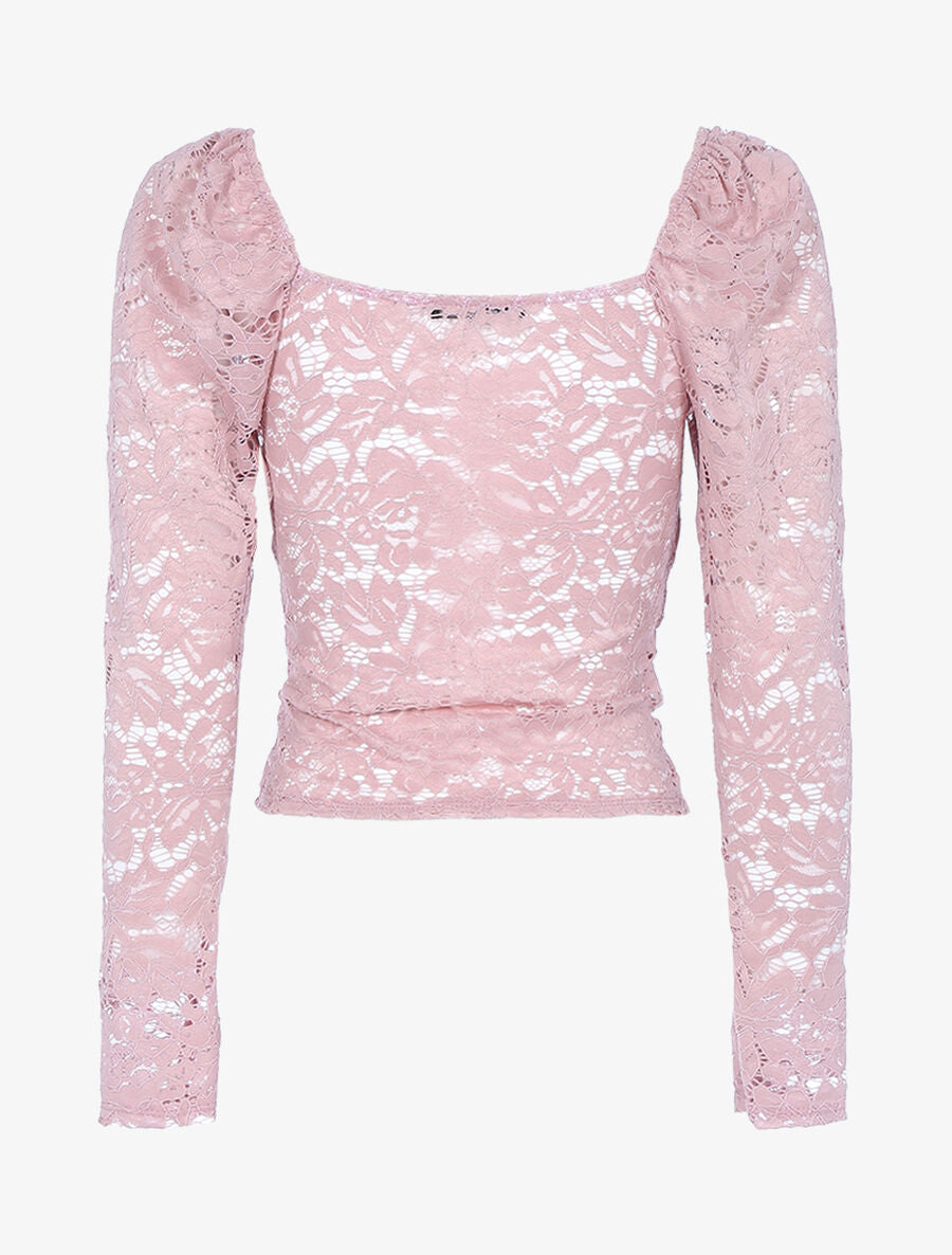 Crop top en dentelle festonnée - Rose - 2