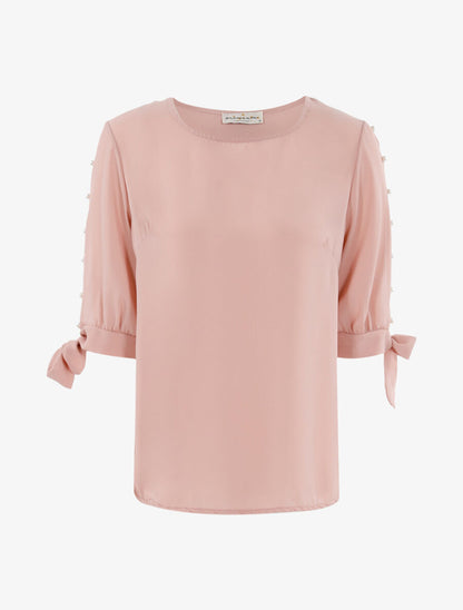 Top transparent à manches perlées - Rose - 1