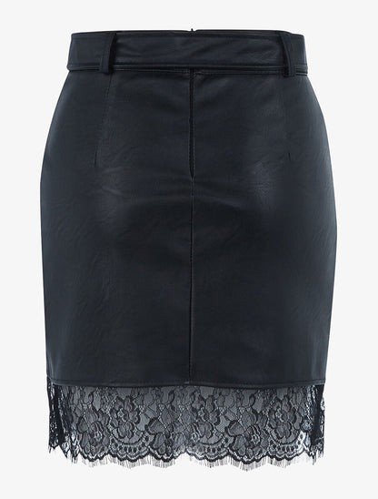 Jupe simili à bord dentelle - Noir - 2