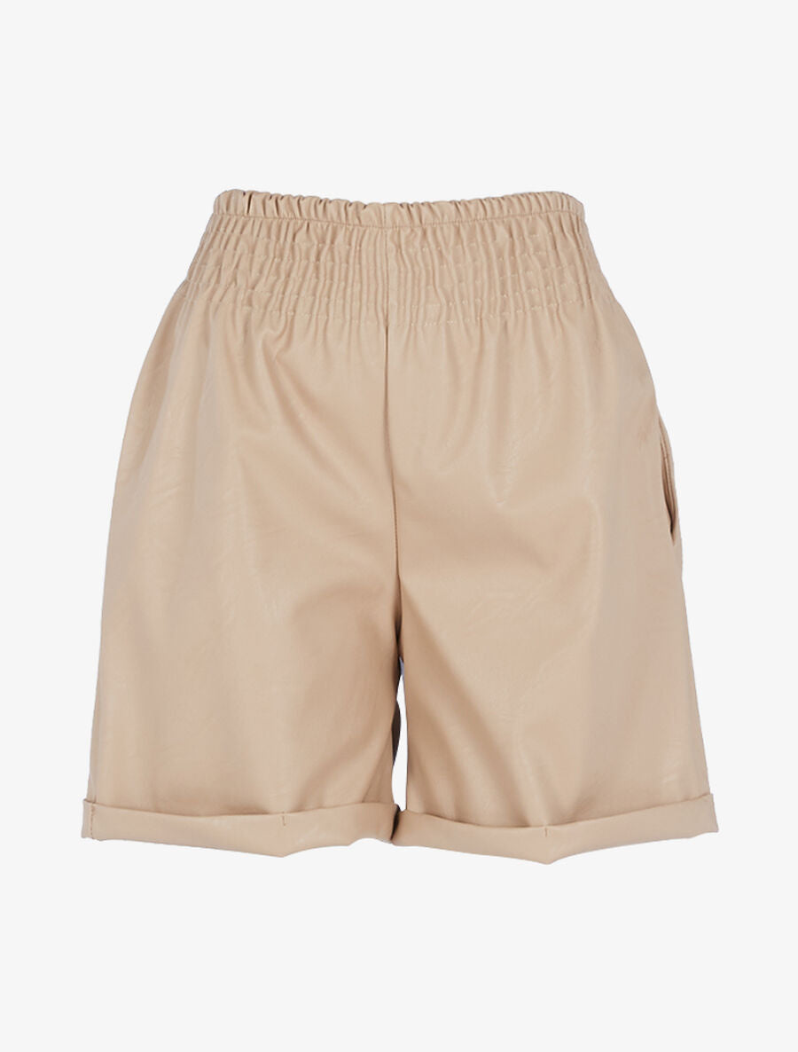 Short oversize en simili - Beige - 1
