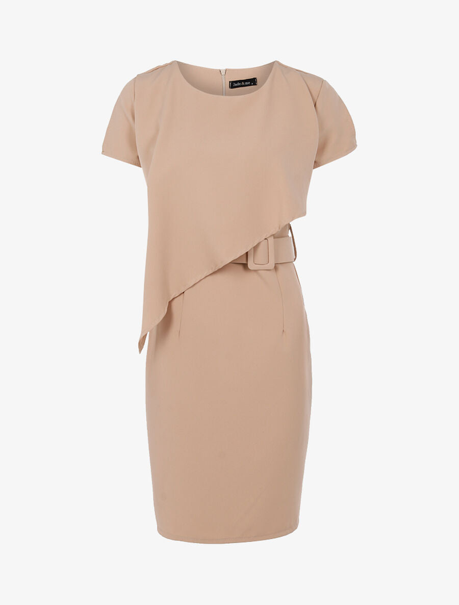 Robe cintrée à pan biseauté - Beige - 1