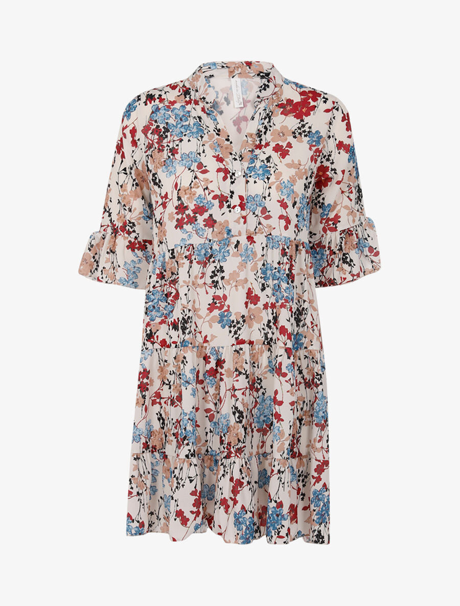 Robe ample coupe droite imprimé - Écru - 1