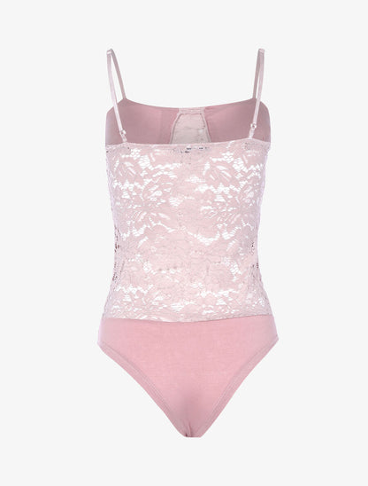 Body en dentelle festonnée - Rose - 2