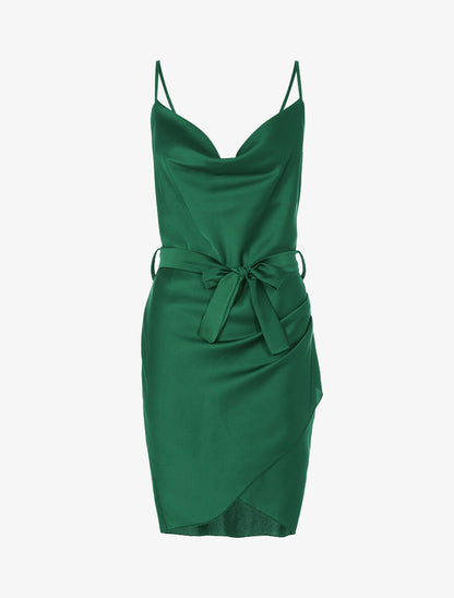 Robe satinée coupe portefeuille - Vert - 1