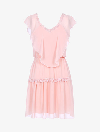 Robe en voile à détails brodés - Rose - 1