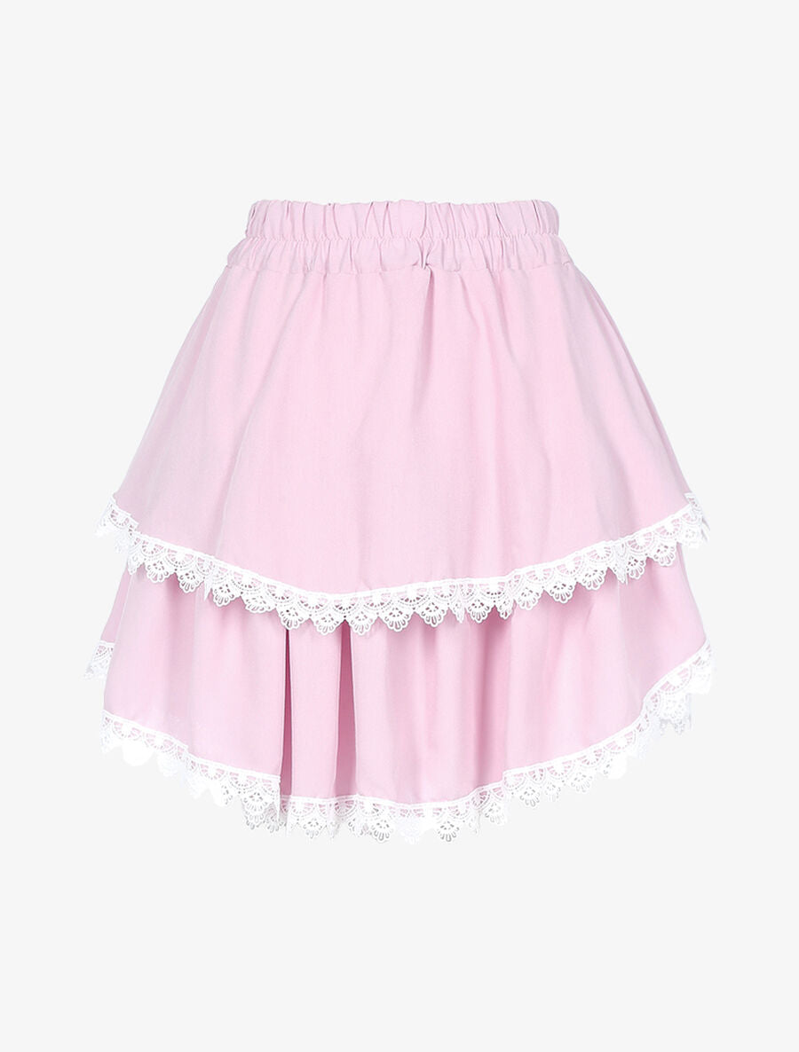 Jupe courte à grands volants - Rose/blanc - 1