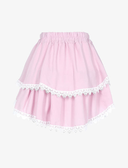 Jupe courte à grands volants - Rose/blanc - 2