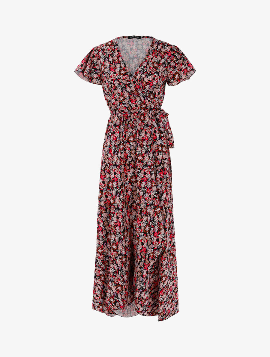 Robe à imprimé fleurs graphiques - Noir - 1