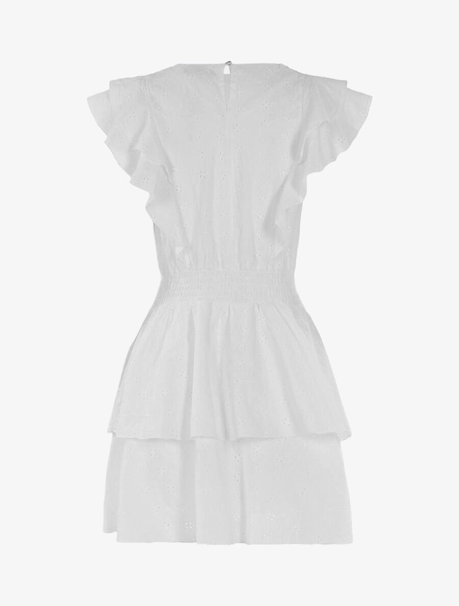 Robe volantée à détails ajourés - Blanc - 2
