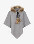 Poncho en feutre à capuche en fausse fourrure - Gris chiné - 1