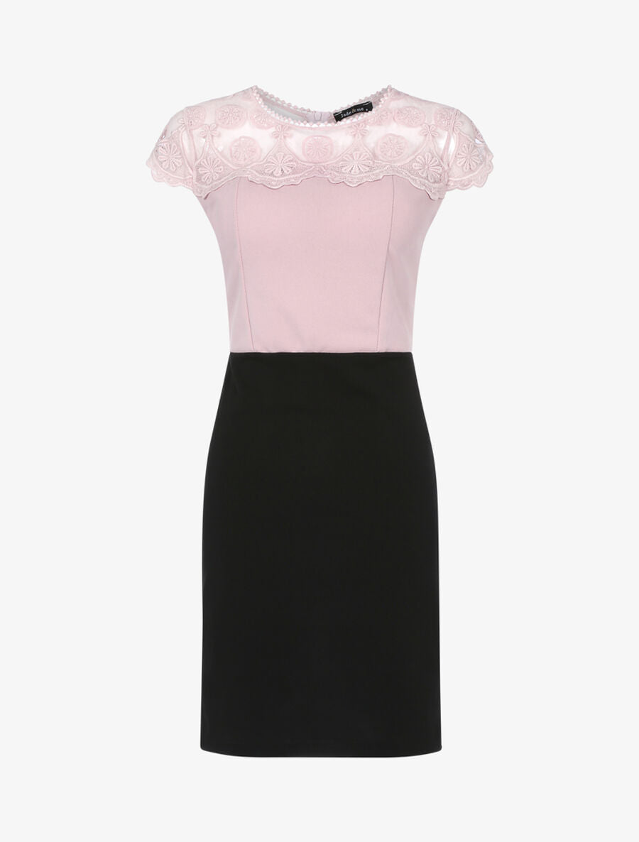 Robe fourreau à haut de buste dentelle - Rose/noir - 1