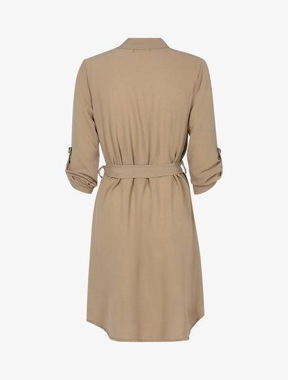 Robe chemise à col tunisien - Camel - 2