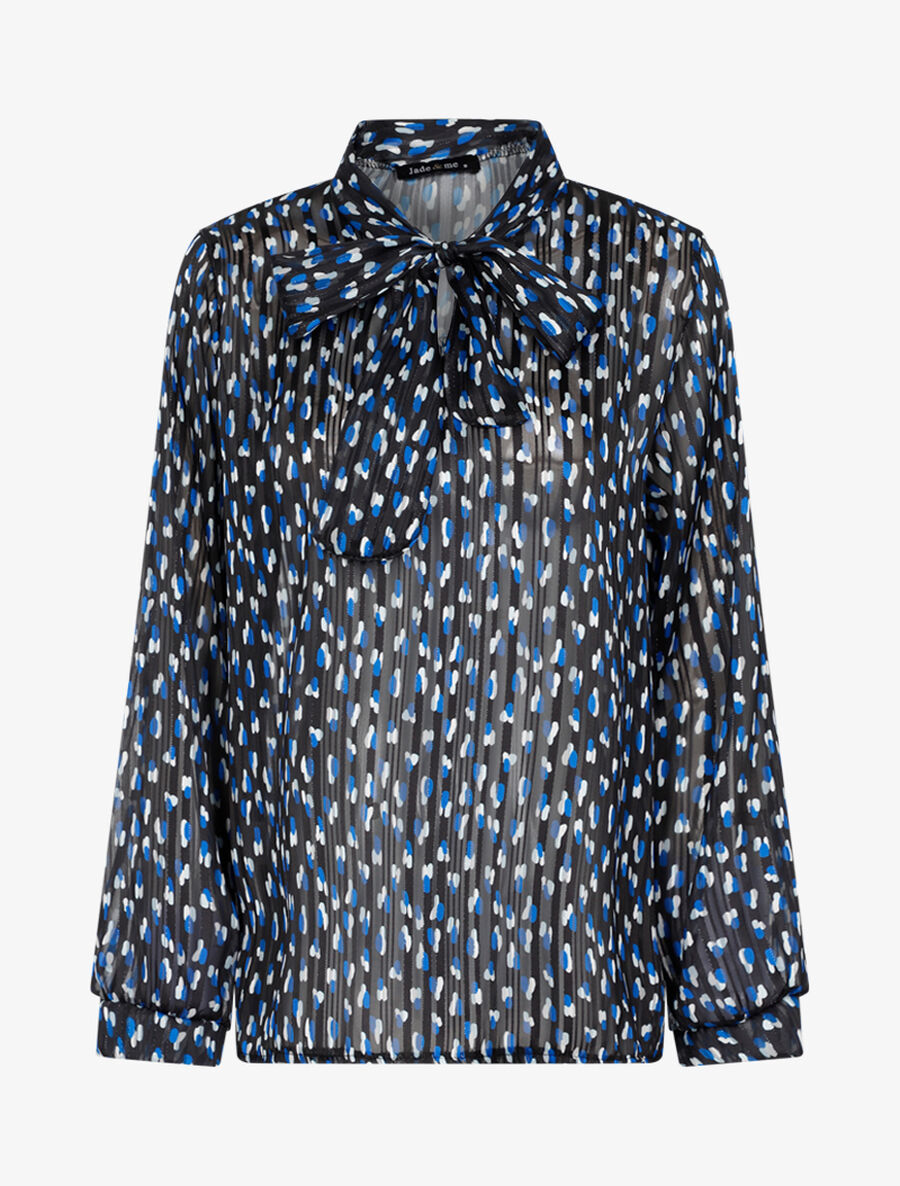 Blouse transparente imprimé à col lavallière - Noir - 1
