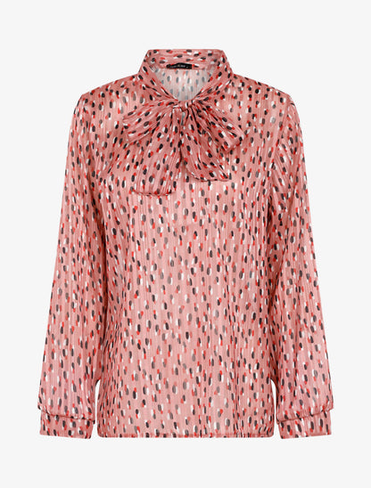 Blouse transparente imprimé à col lavallière - Rose - 1