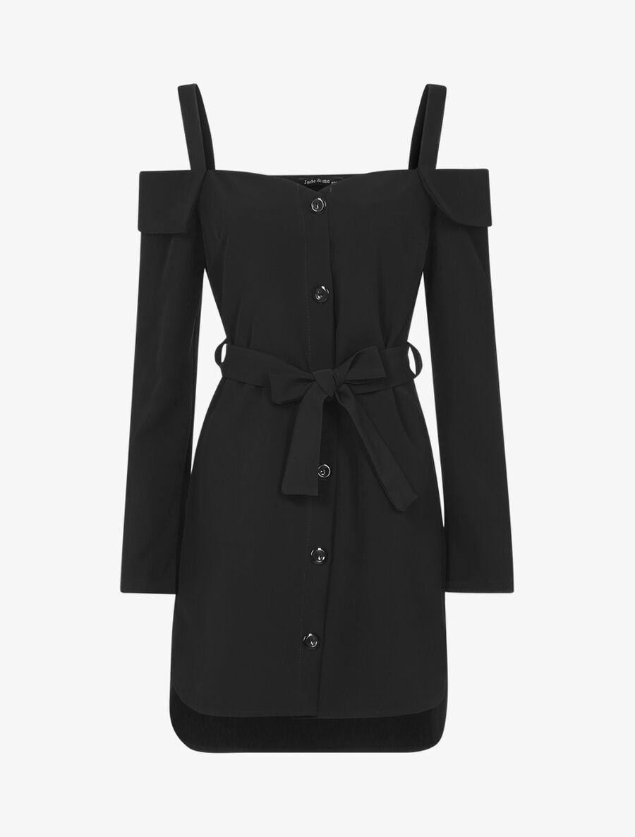Robe asymétique à épaules nues à revers - Noir - 1