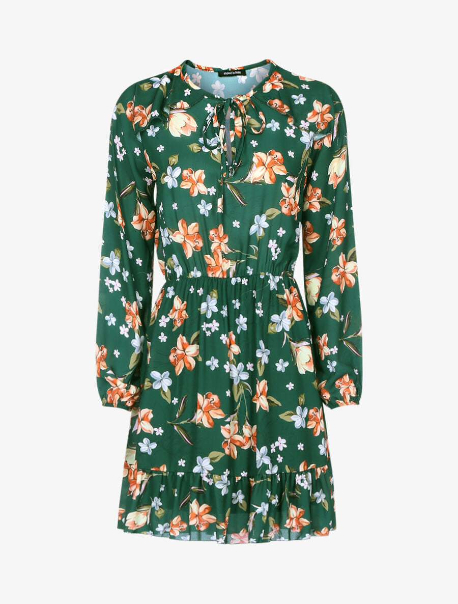 Robe fleurie à buste ajouré - Vert - 1