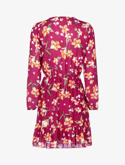 Robe fleurie à buste ajouré - Rouge cerise - 2