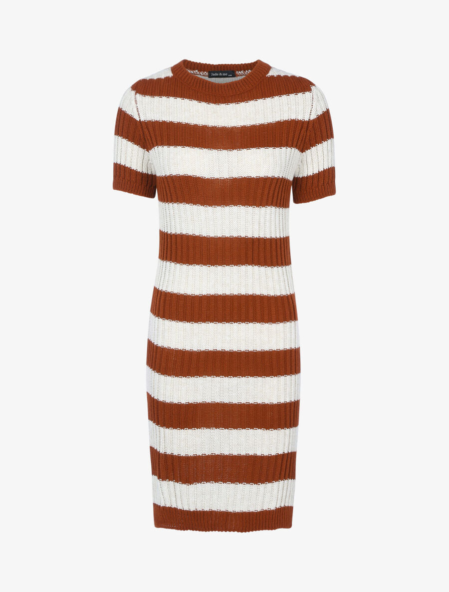 Robe pull à rayures - Brique/beige - 1