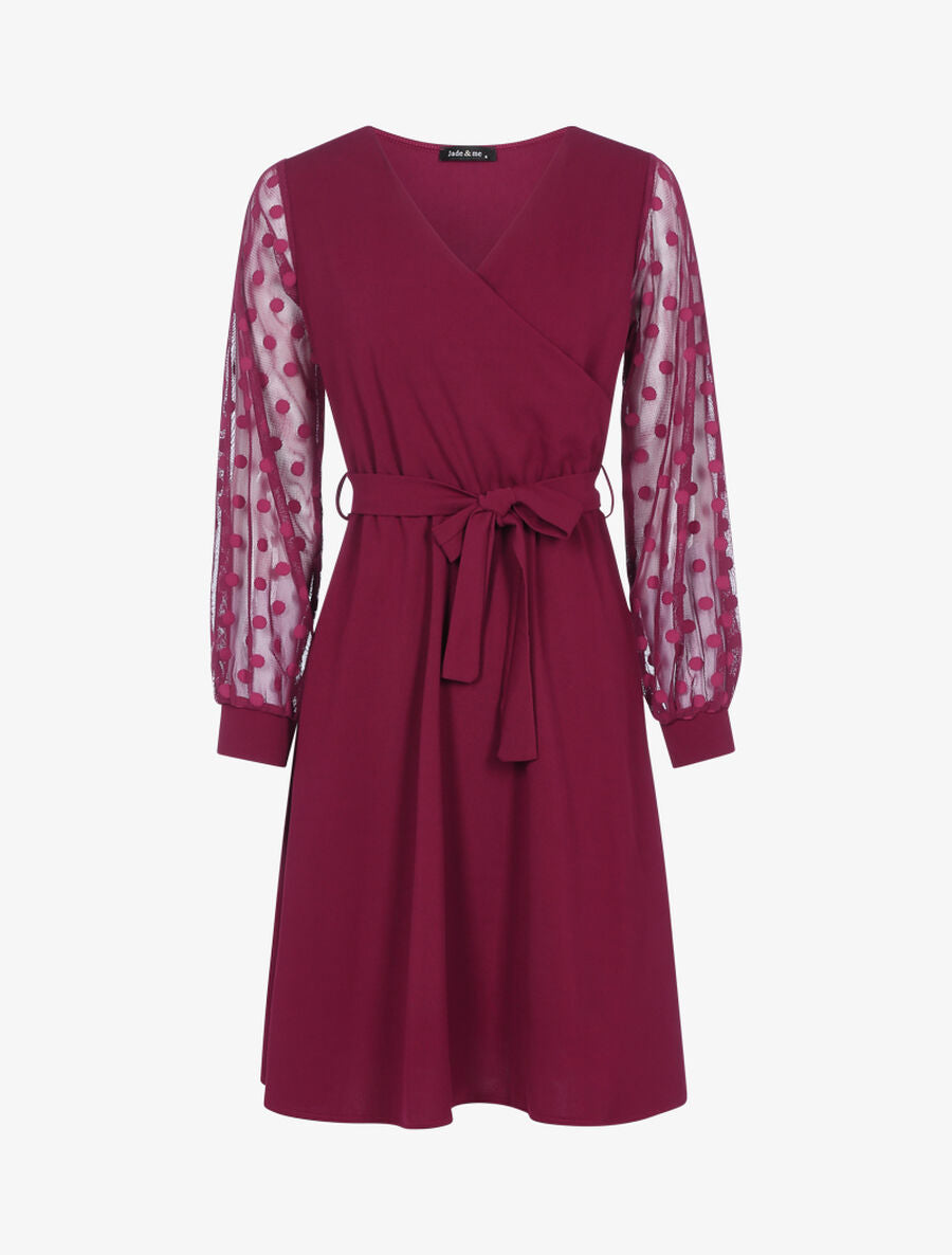Robe fluide à manches transparentes à pois - Lie de vin - 1