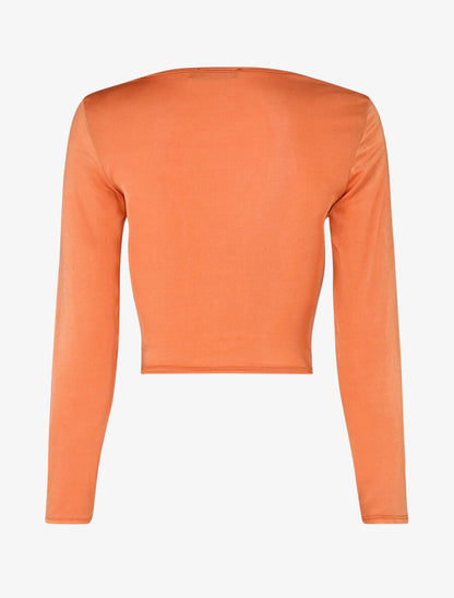 Crop top satiné à cordon de serrage - Orange - 2