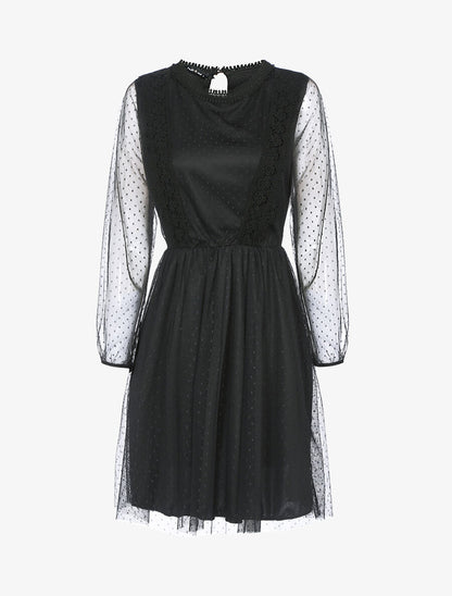 Robe patineuse en tulle et crochet - Noir - 1
