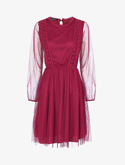 Robe patineuse en tulle et crochet - Bordeaux - 1