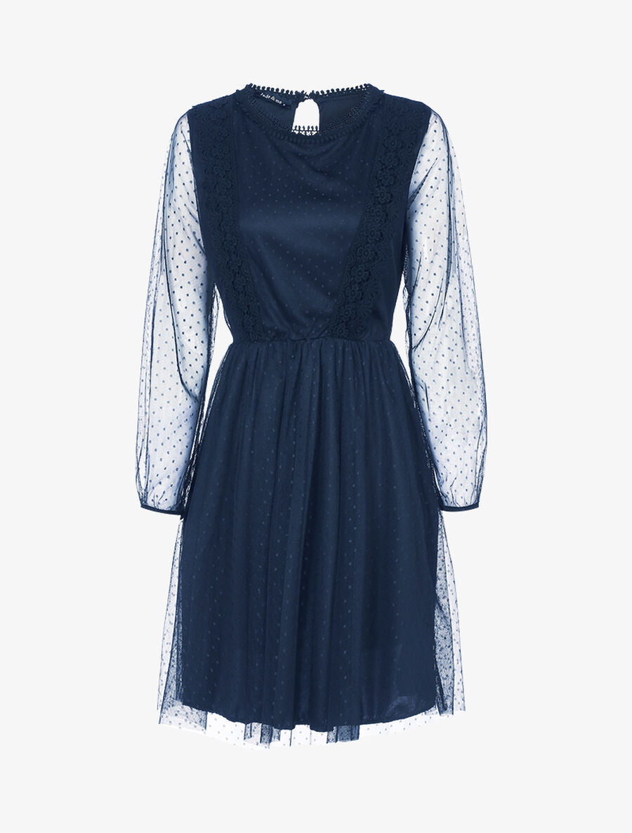 Robe patineuse en tulle et crochet - Marine - 1