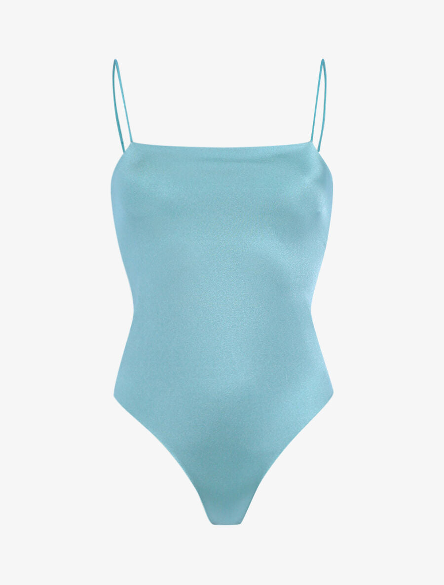 Body satiné à côtés échancrés - Turquoise - 1