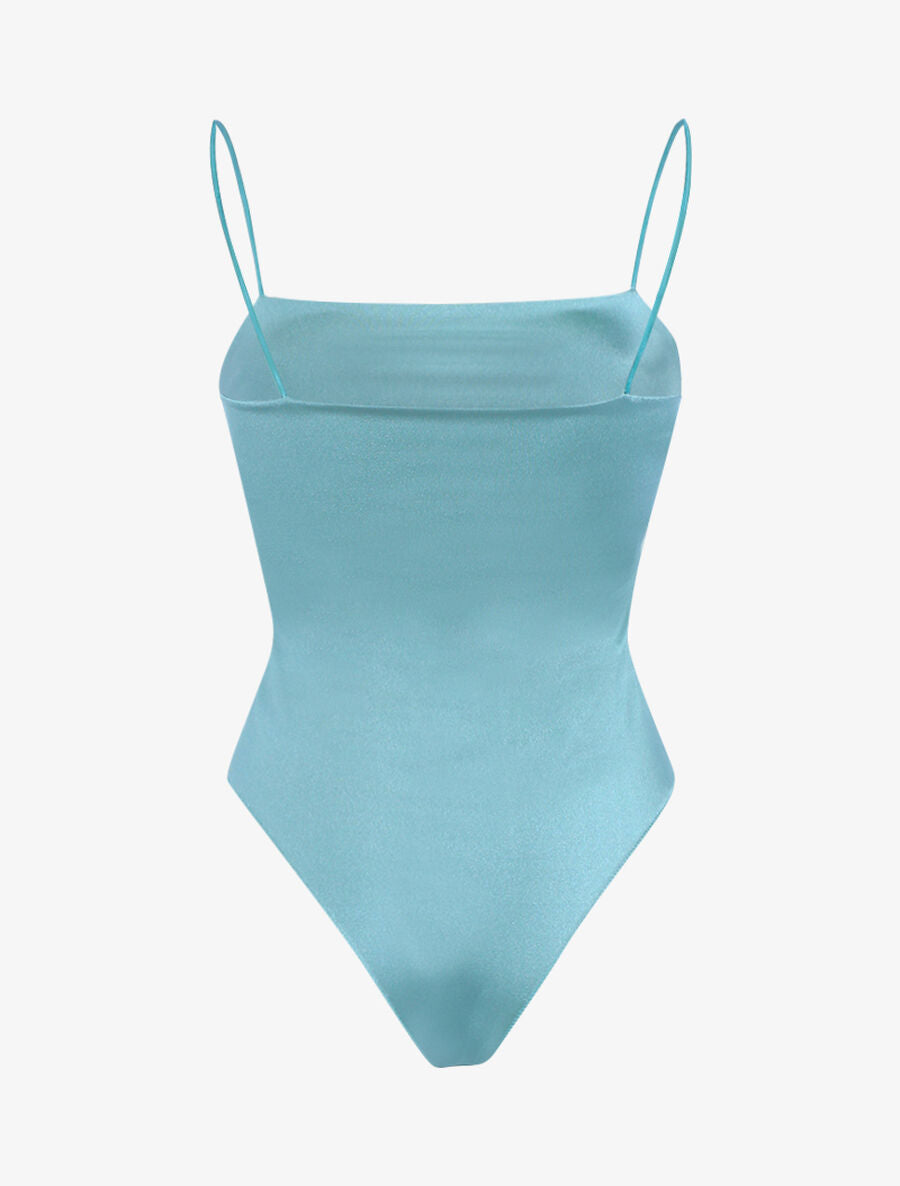 Body satiné à côtés échancrés - Turquoise - 2