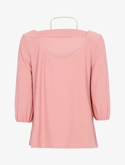 Top ample à dos à découpe arrondie - Rose - 2