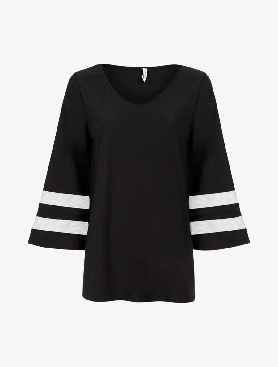 Top oversize manches à bandes transparentes - Noir - 1