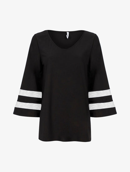 Top oversize manches à bandes transparentes - Noir - 1