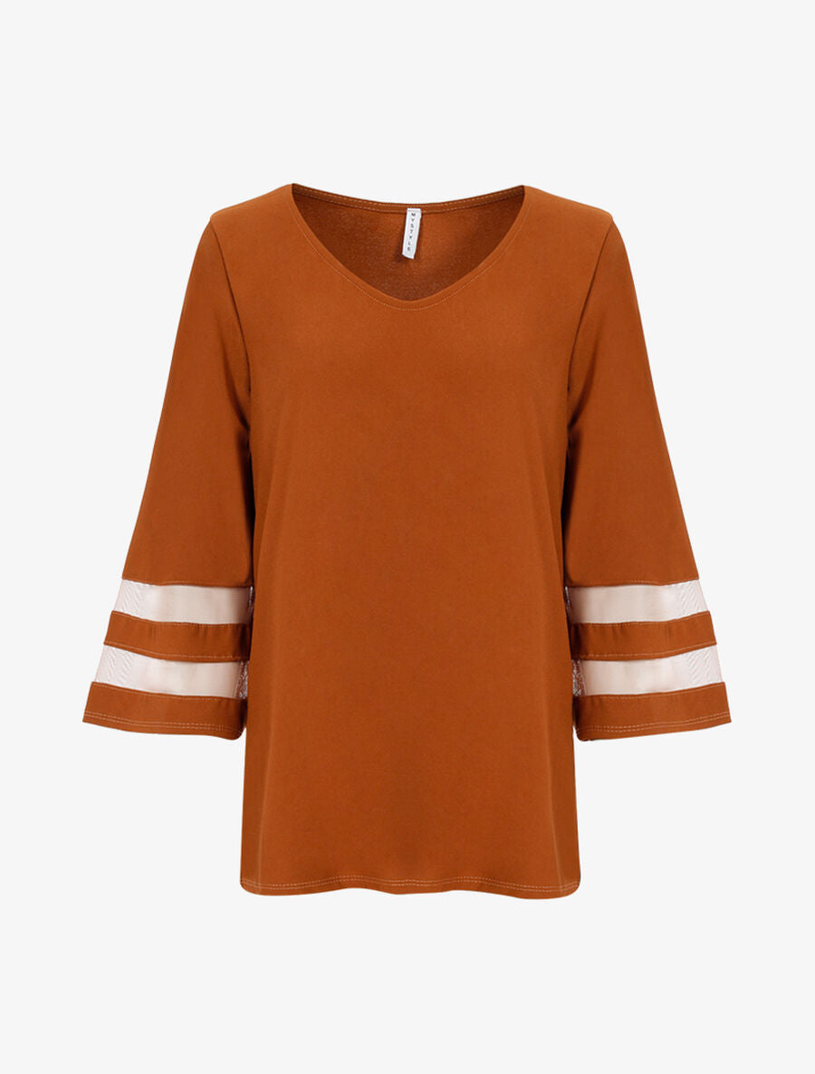 Top oversize manches à bandes transparentes - Camel - 1