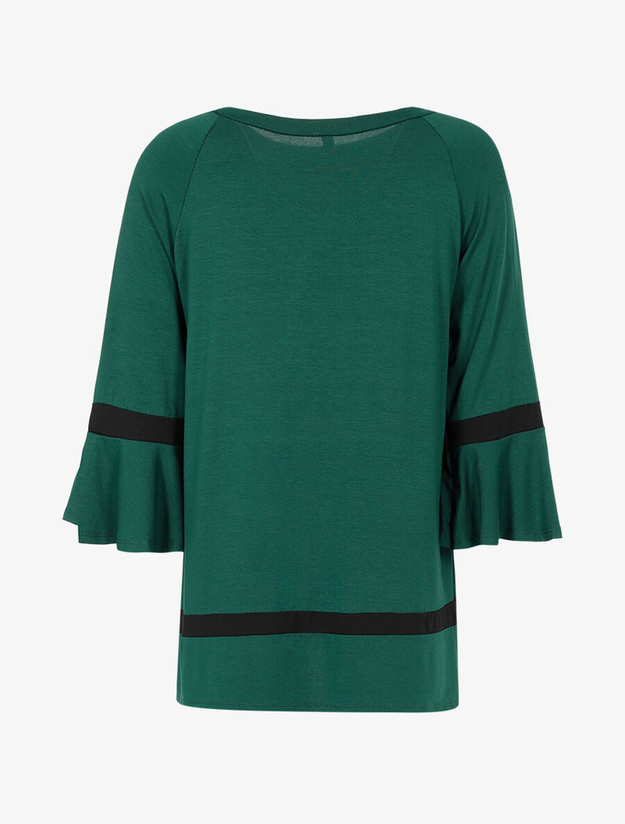 Top long oversize à manches volantées - Vert/noir - 2