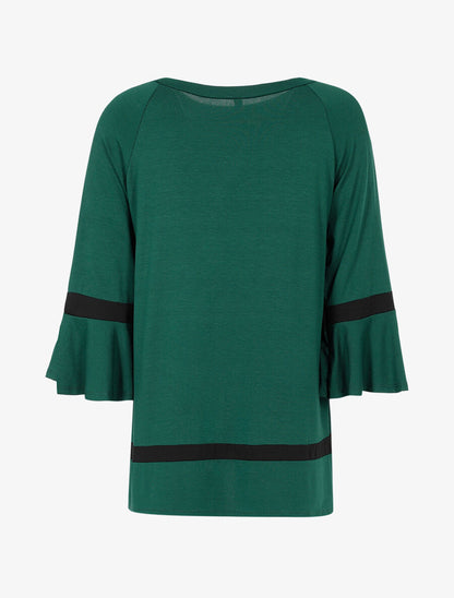 Top long oversize à manches volantées - Vert/noir - 2