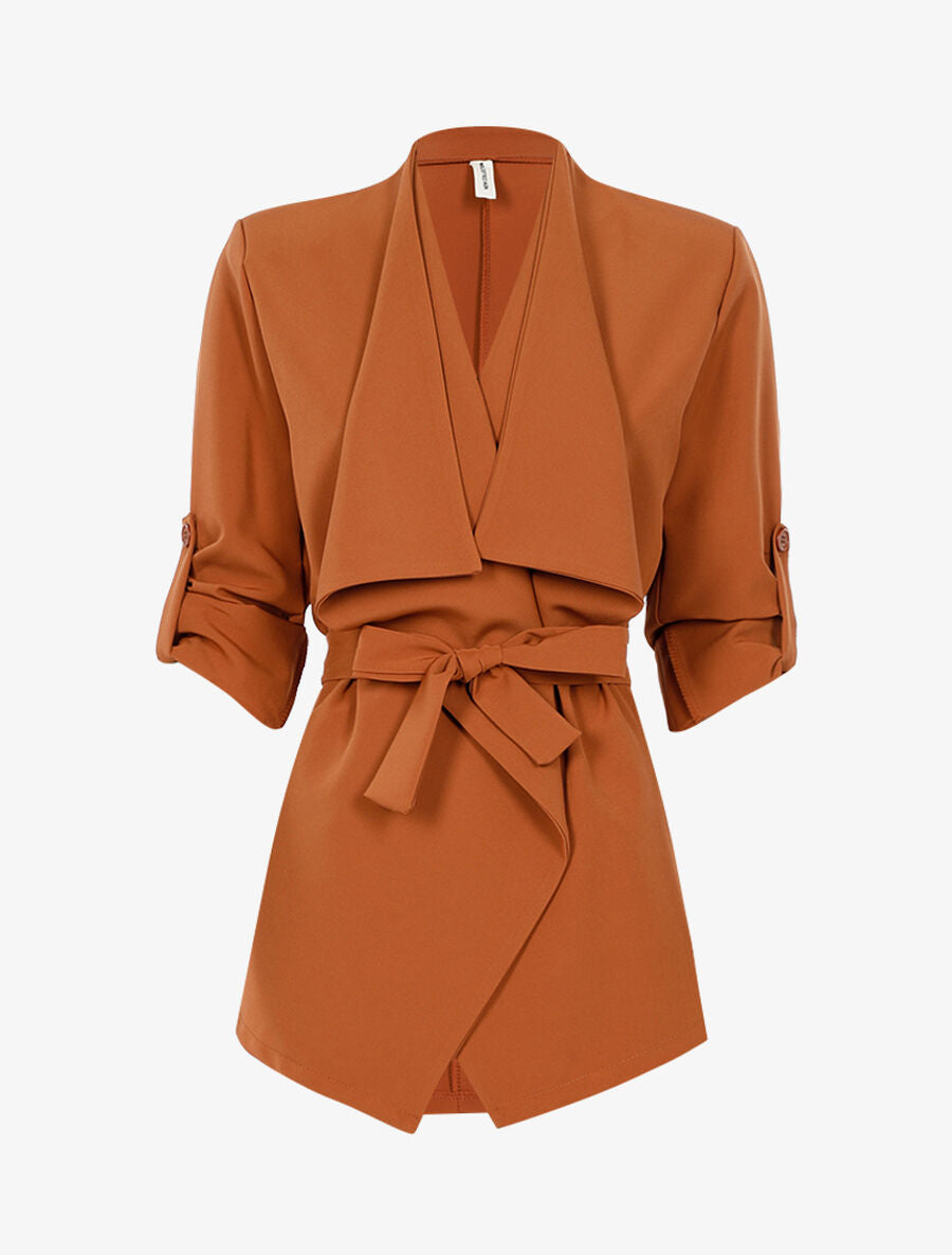 Veste jeté fluide à manches ajustables - Camel - 1