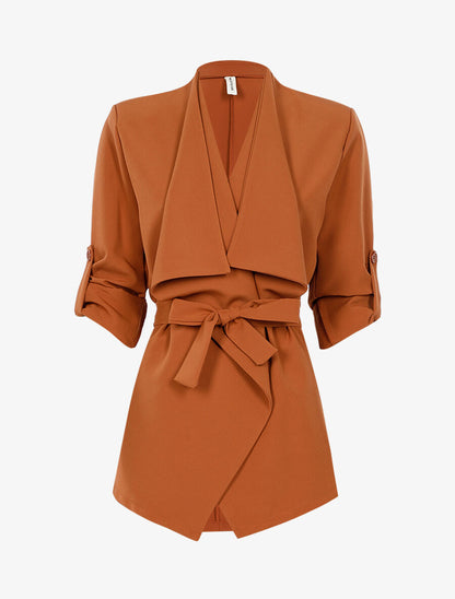 Veste jeté fluide à manches ajustables - Camel - 1
