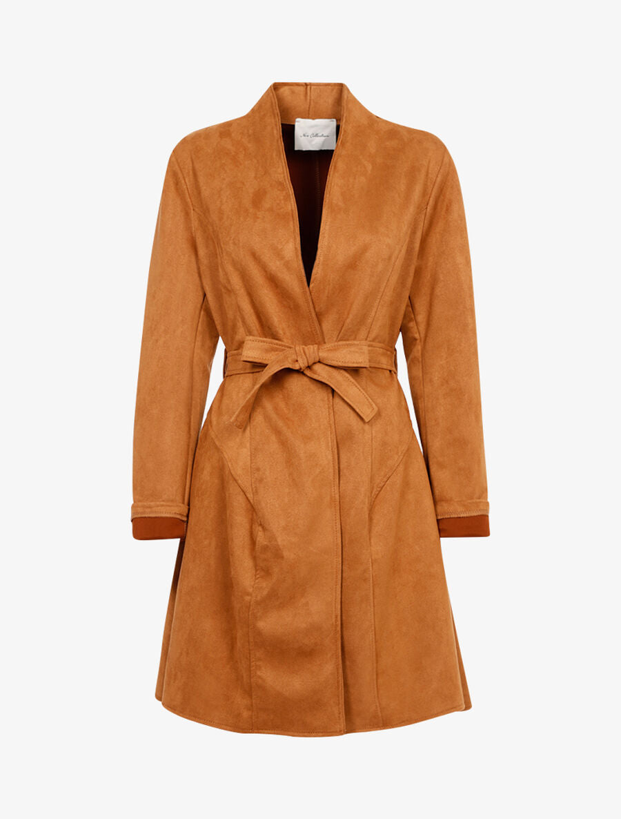 Manteau oversize en suédine - Camel - 1