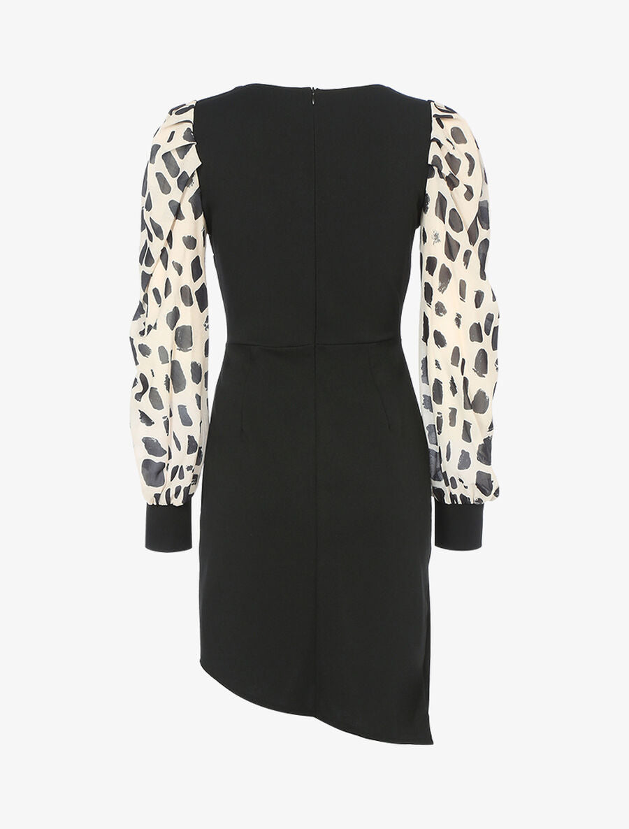 Robe fourreau à manches imprimées - Beige/noir - 2