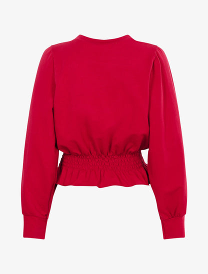 Top volanté style sweat shirt - Rouge cerise - 2