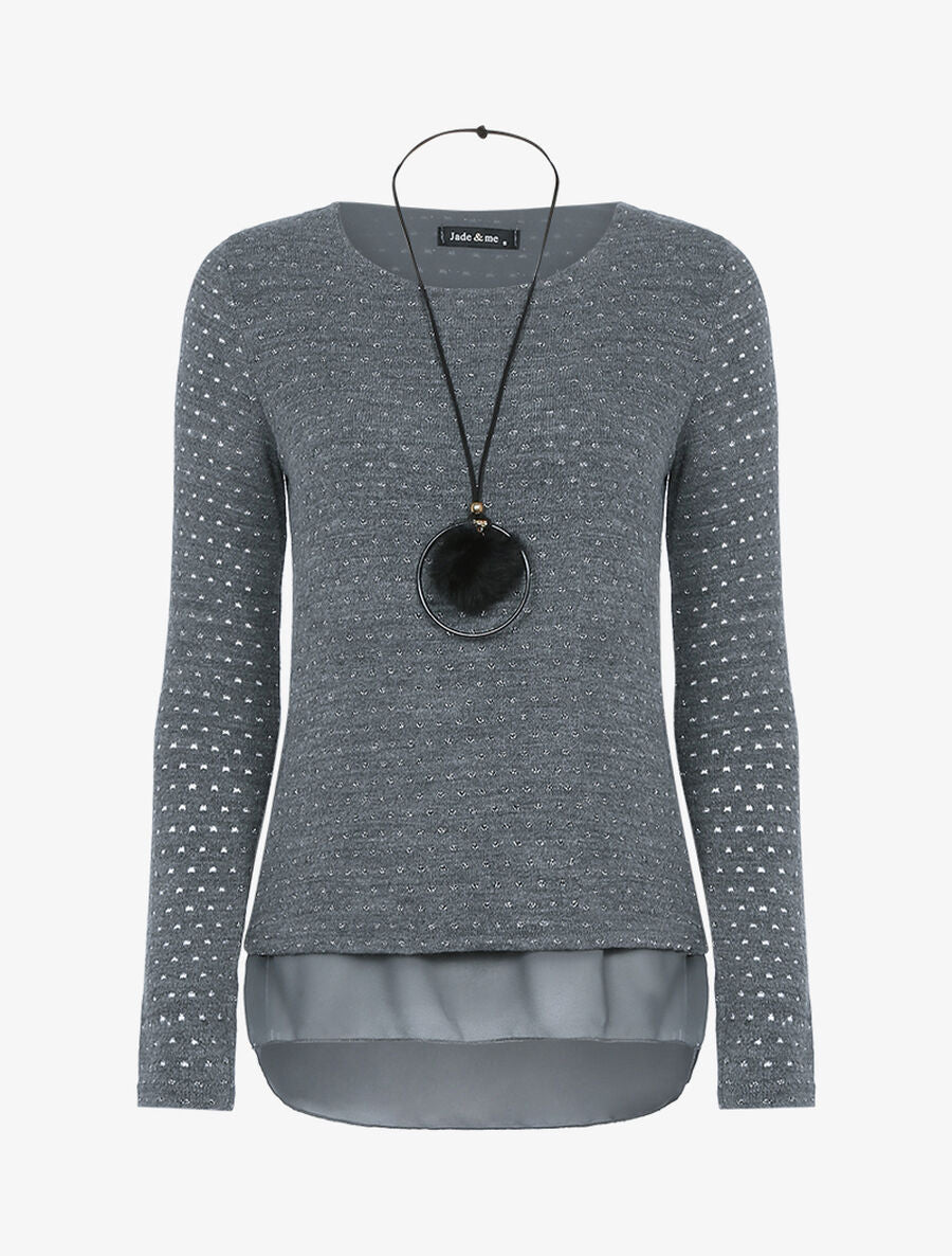 Pull irisé à bords en voile asymétrique - Gris foncé - 1