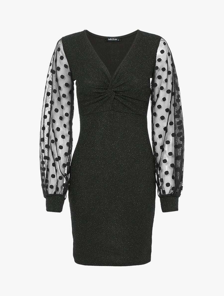 Robe irisée à manches ajourées - Noir - 1