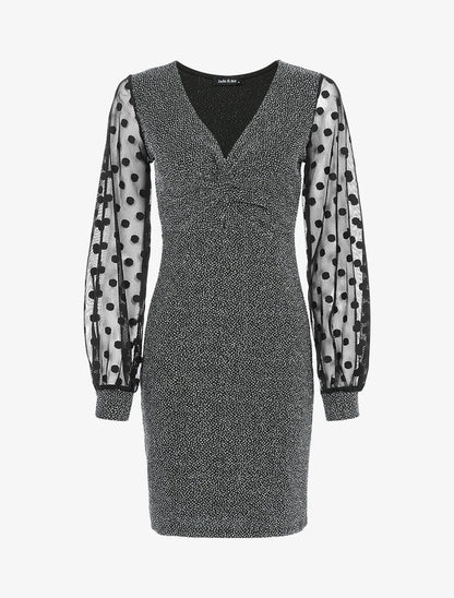 Robe irisée à manches ajourées - Argent - 1