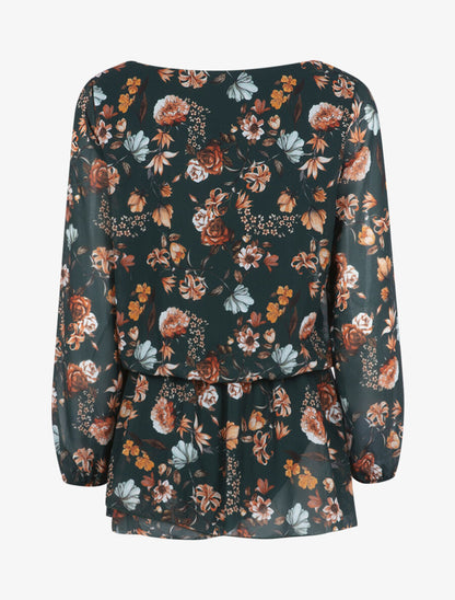 Top style tunique fleurie - Vert foncé - 2