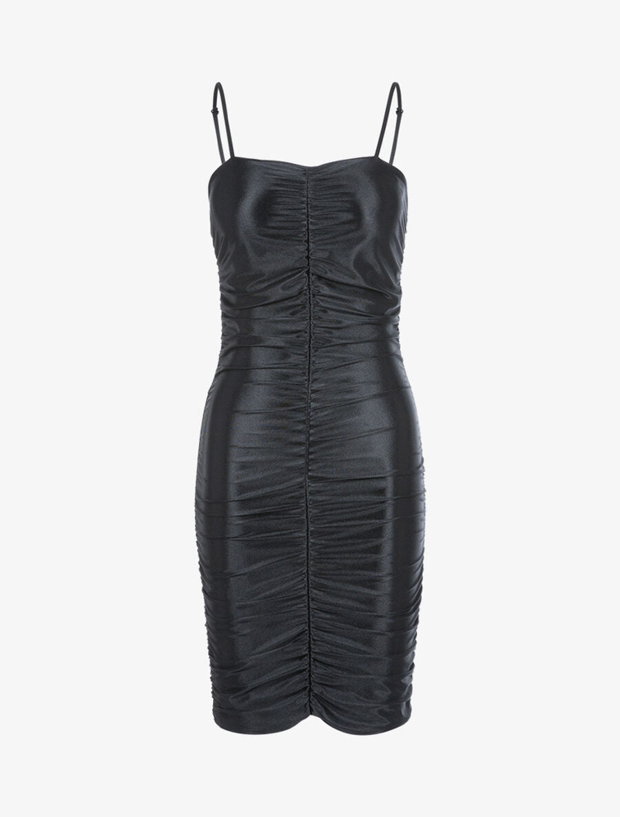 Robe satinée à fronces - Noir - 1