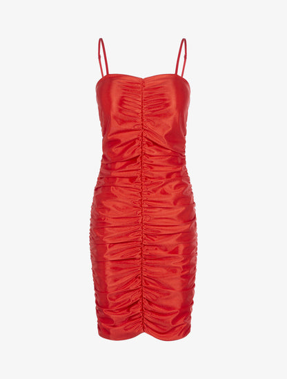 Robe satinée à fronces - Rouge - 1