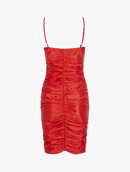 Robe satinée à fronces - Rouge - 2