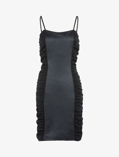 Robe fourreau bi matière - Noir - 1