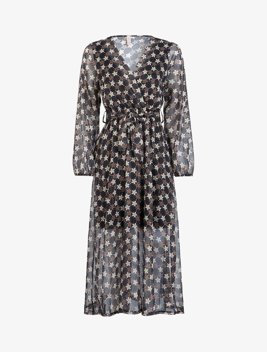 Robe longue à imprimé fleuri - Noir - 1